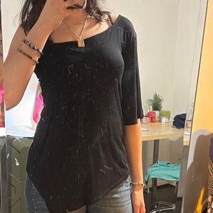 Ella Moss Black Asymmetrical Blouse